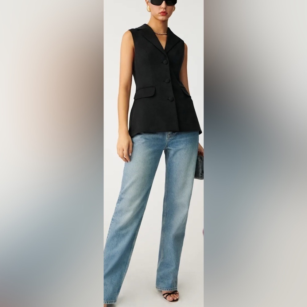 NEW Reformation Billie Sleeveless Vest Black Size Small - Picture 3 of 9